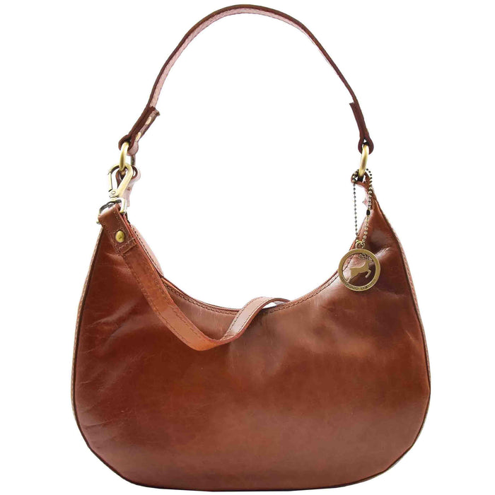 DR557 Women's Real Leather Classic Shoulder Hobo Bag Cognac 4