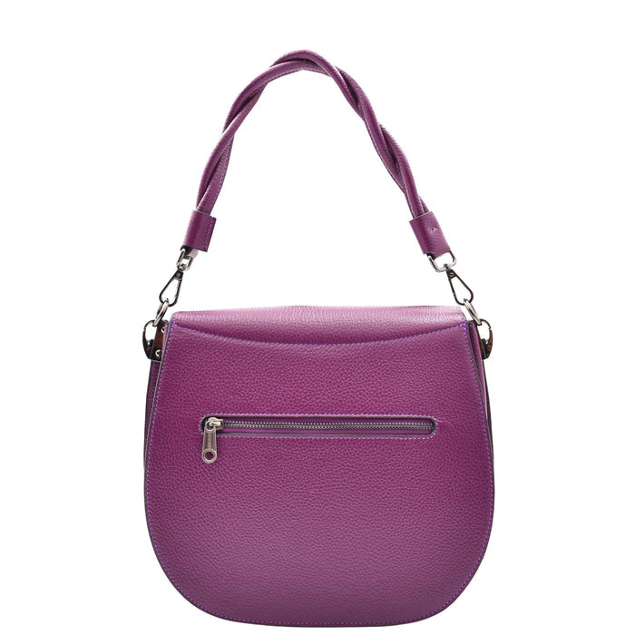 DR581 Women's Real Leather Twist Handle Shoulder Bag Purple 2
