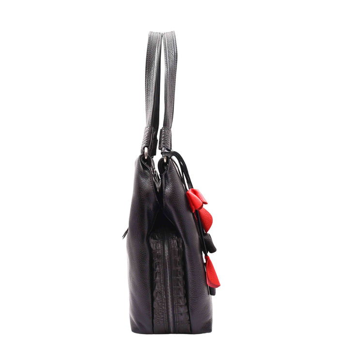 DR583 Women's Large Leather Hobo Bag With Zip Opening Black 3