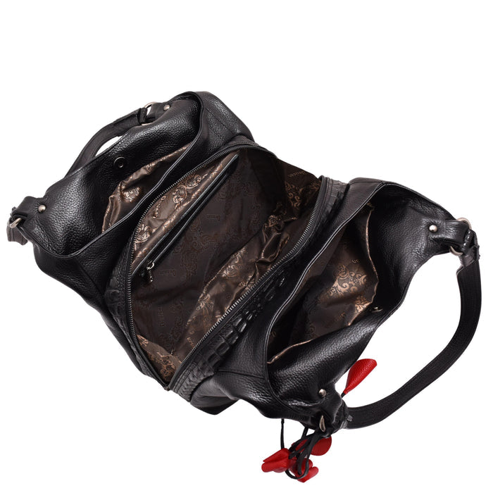 DR583 Women's Large Leather Hobo Bag With Zip Opening Black 4