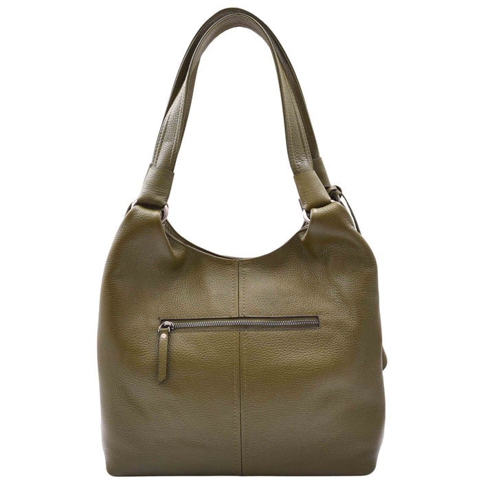 DR583 Women's Large Leather Hobo Bag With Zip Opening Olive 2