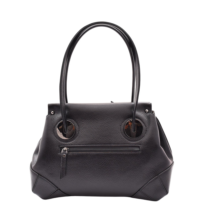DR584 Women's Medium Tote Zip Shoulder Bag Leather Handbag Black 2