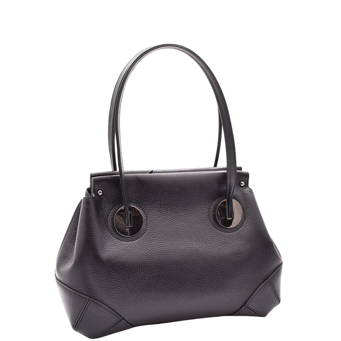 DR584 Women's Medium Tote Zip Shoulder Bag Leather Handbag Black 3