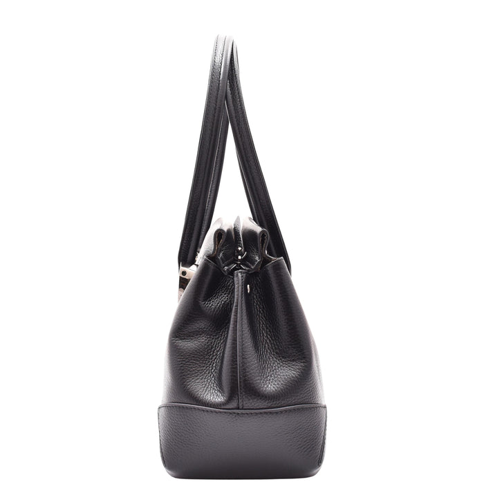 DR584 Women's Medium Tote Zip Shoulder Bag Leather Handbag Black 4