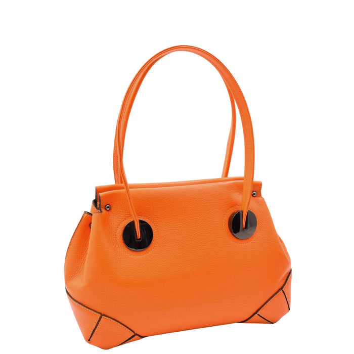 DR584 Women's Medium Tote Zip Shoulder Bag Leather Handbag Orange 6