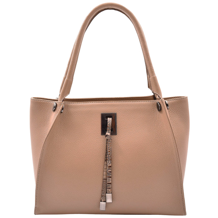 DR588 Women's Textured Leather Large Shoulder Bag With Multi Pockets Taupe 1