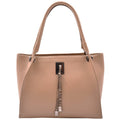DR588 Women's Textured Leather Large Shoulder Bag With Multi Pockets Taupe 1