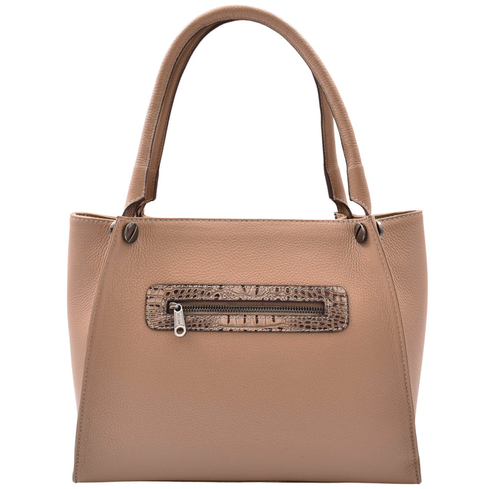 DR588 Women's Textured Leather Large Shoulder Bag With Multi Pockets Taupe 2