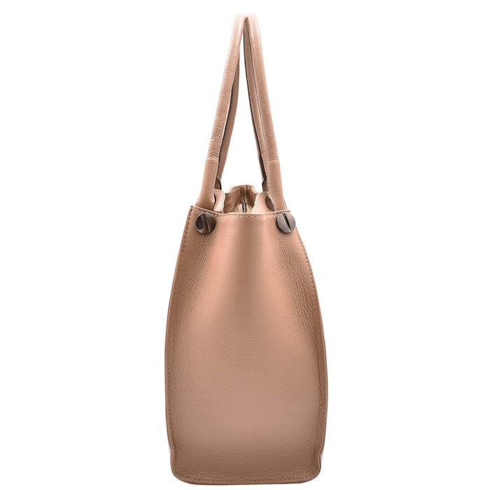 DR588 Women's Textured Leather Large Shoulder Bag With Multi Pockets Taupe 3