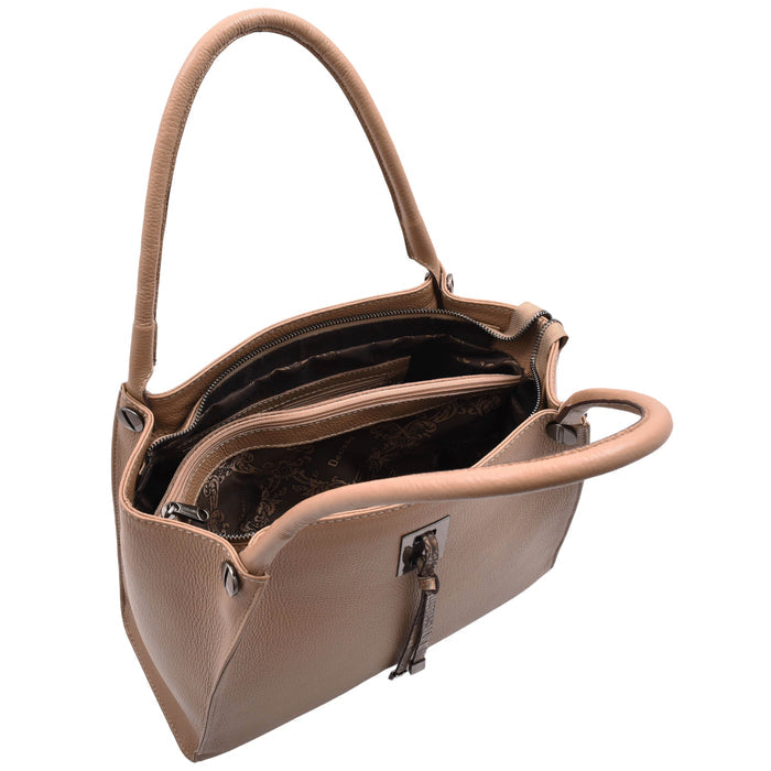 DR588 Women's Textured Leather Large Shoulder Bag With Multi Pockets Taupe 4