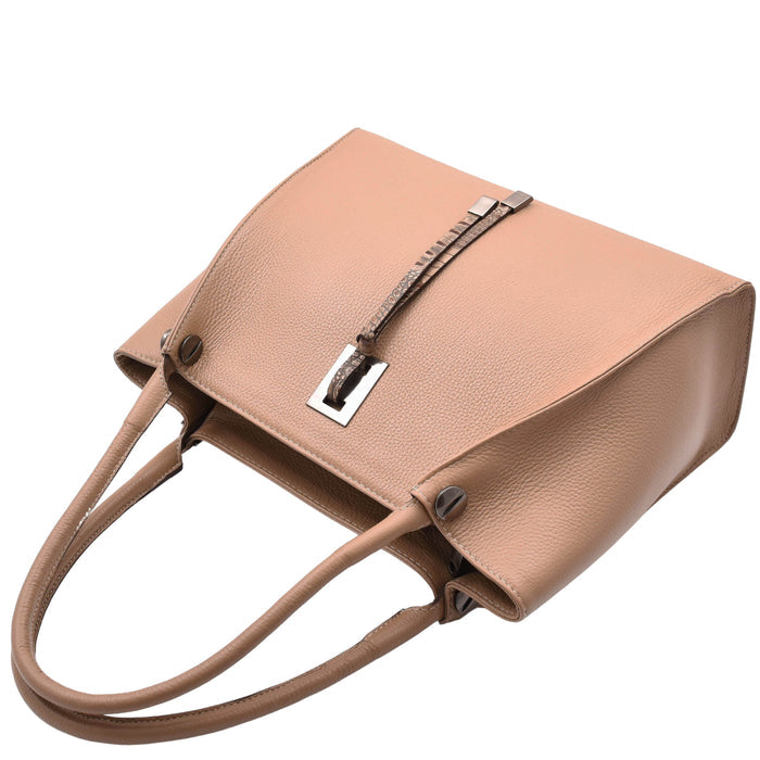 DR588 Women's Textured Leather Large Shoulder Bag With Multi Pockets Taupe 5
