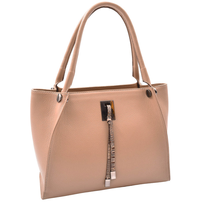DR588 Women's Textured Leather Large Shoulder Bag With Multi Pockets Taupe 6