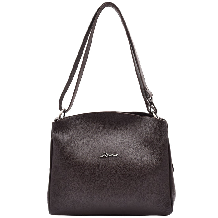 DR616 Women's Magnetic Snap Closure Leather Hobo Bag Brown 1