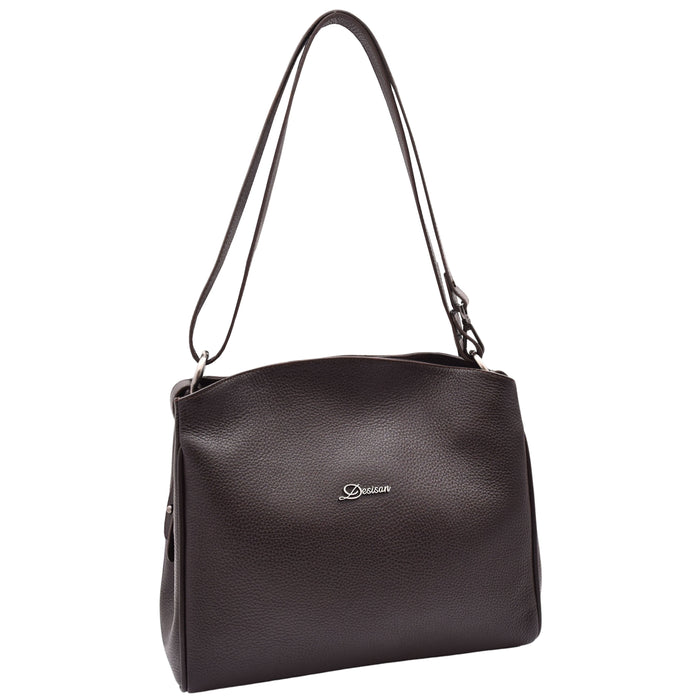 DR616 Women's Magnetic Snap Closure Leather Hobo Bag Brown 3