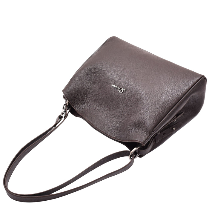 DR616 Women's Magnetic Snap Closure Leather Hobo Bag Brown 5