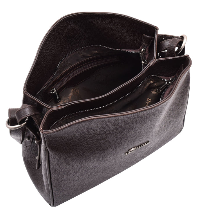 DR616 Women's Magnetic Snap Closure Leather Hobo Bag Brown 6