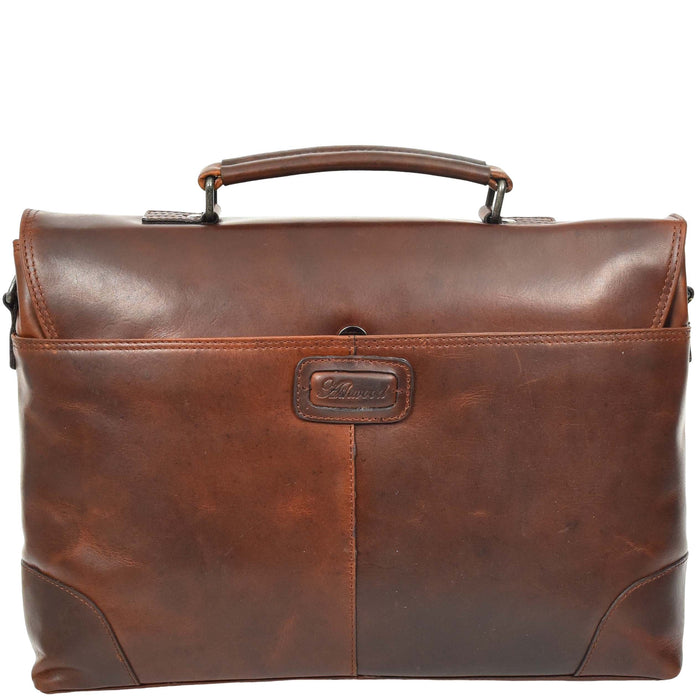 DR654 Men's Durable Real Leather Cross Body Briefcase Brown  2