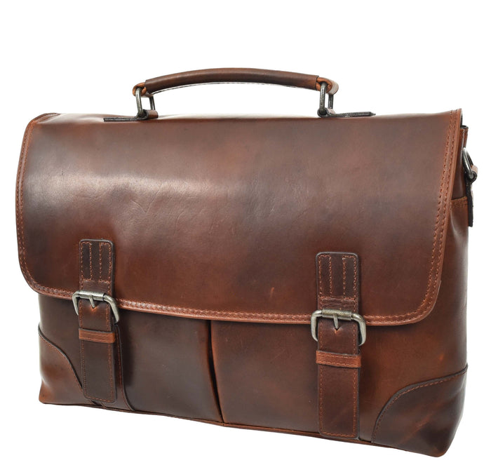 DR654 Men's Durable Real Leather Cross Body Briefcase Brown 4