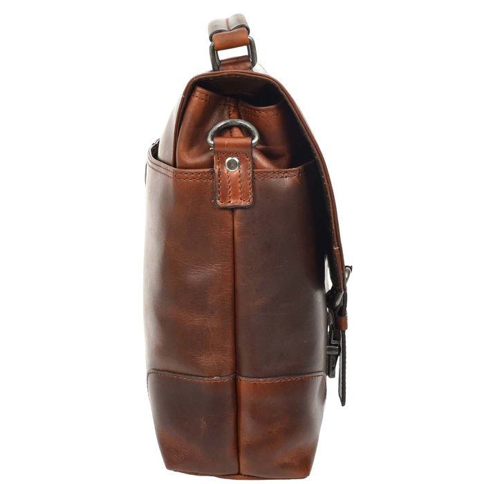 DR654 Men's Durable Real Leather Cross Body Briefcase Brown 5
