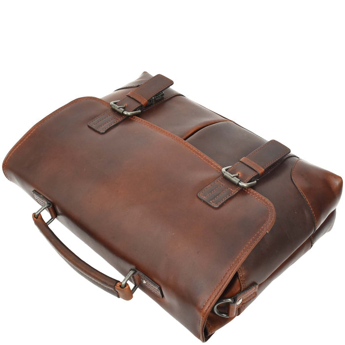 DR654 Men's Durable Real Leather Cross Body Briefcase Brown 6