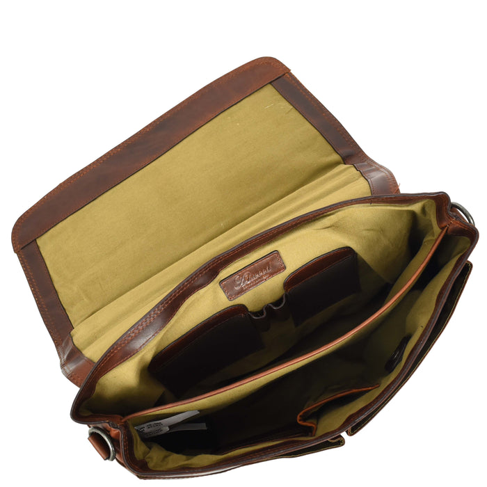 DR654 Men's Durable Real Leather Cross Body Briefcase Brown 7