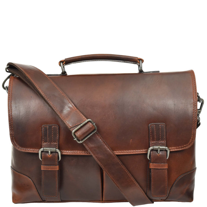 DR654 Men's Durable Real Leather Cross Body Briefcase Brown 8