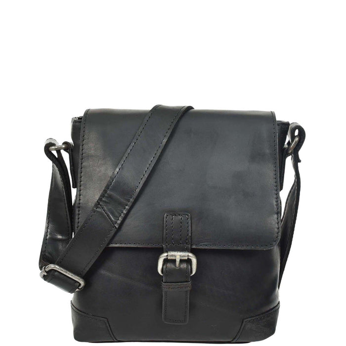 DR655 Men's Genuine Leather Cross Body Flight Bag Black 1
