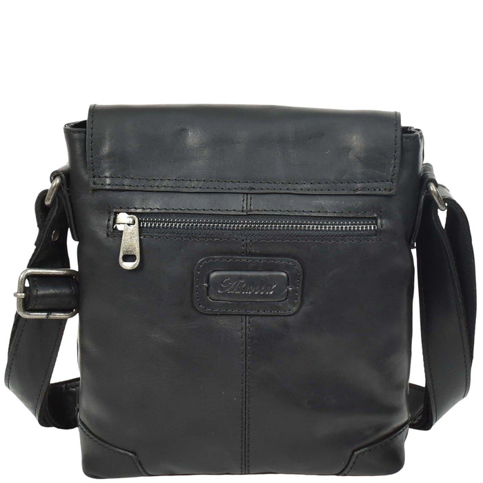 DR655 Men's Genuine Leather Cross Body Flight Bag Black 2