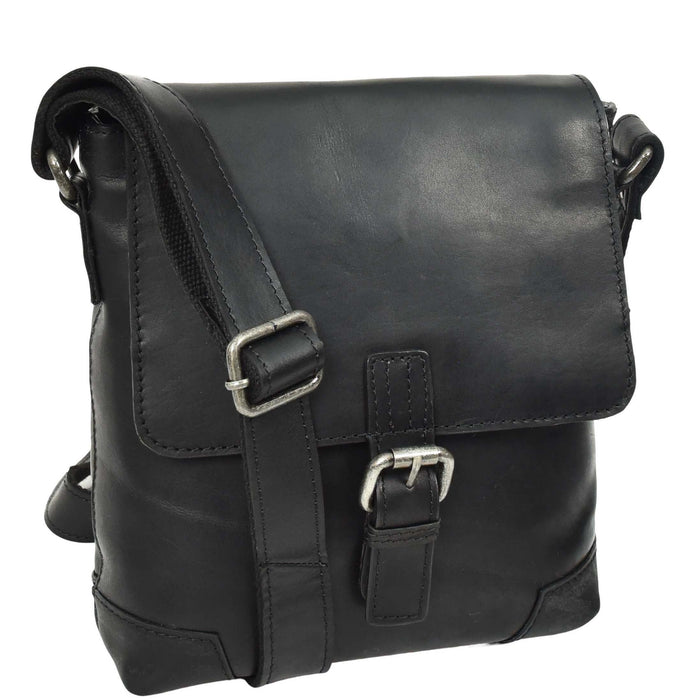 DR655 Men's Genuine Leather Cross Body Flight Bag Black 3