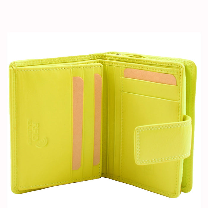 DR673 Women's Elegant Bi Fold Style Real Leather Purse Lime 4