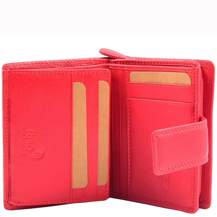 DR673 Women's Elegant Bi Fold Style Real Leather Purse Red 4