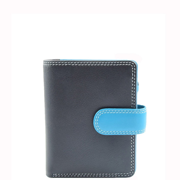 DR678 Ladies Genuine Leather Small Sized Zip Bi Fold Purse Blue Multi 1
