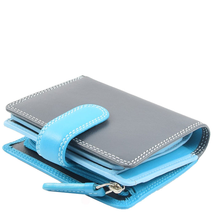 DR678 Ladies Genuine Leather Small Sized Zip Bi Fold Purse Blue Multi 4