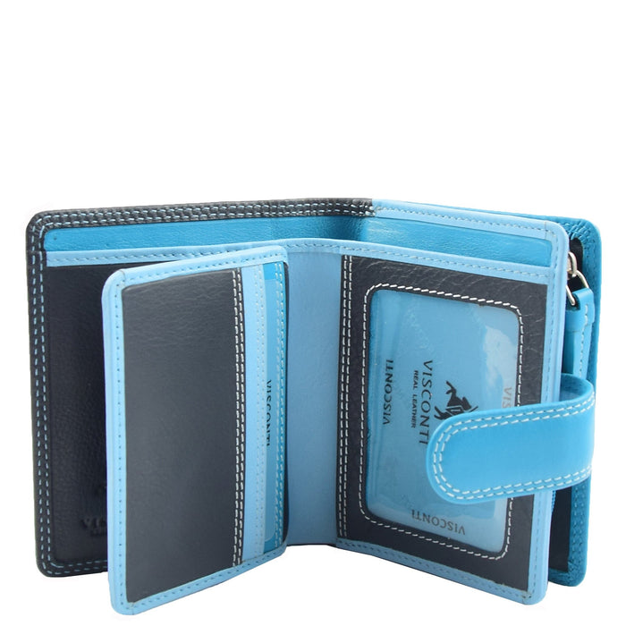 DR678 Ladies Genuine Leather Small Sized Zip Bi Fold Purse Blue Multi 5