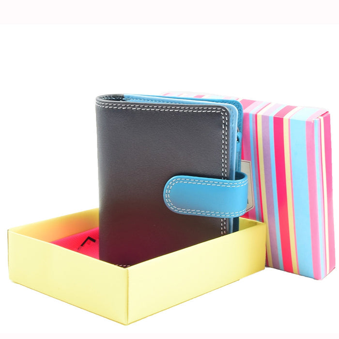 DR678 Ladies Genuine Leather Small Sized Zip Bi Fold Purse Blue Multi 7