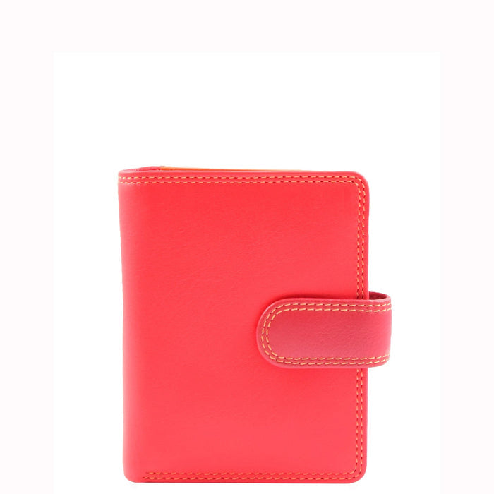 DR678 Ladies Genuine Leather Small Sized Zip Bi Fold Purse Red Multi 1