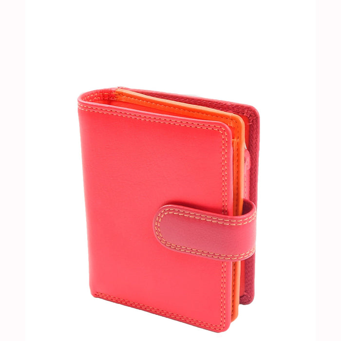 DR678 Ladies Genuine Leather Small Sized Zip Bi Fold Purse Red Multi 2