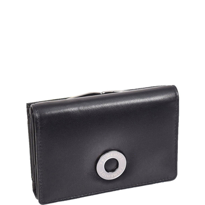 DR687 Women's Soft Leather Trifold Metal Frame Purse Black 1