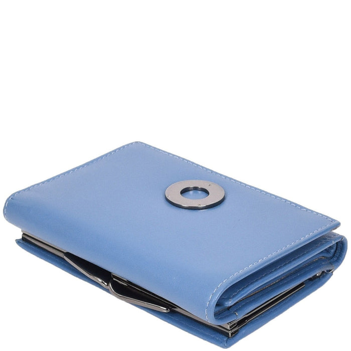 DR687 Women's Soft Leather Trifold Metal Frame Purse Blue 3