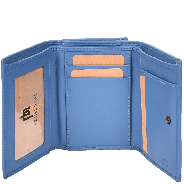 DR687 Women's Soft Leather Trifold Metal Frame Purse Blue 4