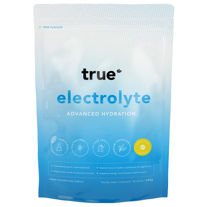 True Electrolyte advanced hydration powder pouch – True brand lemon burst flavor, 240g (40 serves), electrolyte drink mix for fast hydration, proudly made in Australia