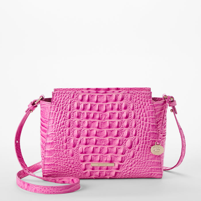 Pink textured Hillary handbag on a white background front view