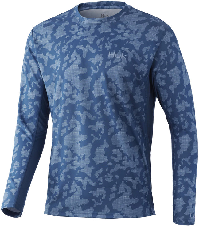 Huk Icon X Running Lakes Tech Long Sleeve Shirt - Titanium Blue