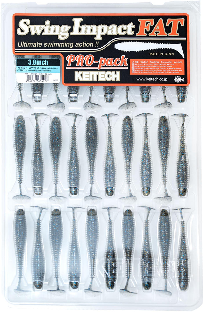 Keitech Fat Swing Impact 3.8 inch Soft Paddle Tail Swimbait - 30 Bait Pro Pack Bluegill Flash