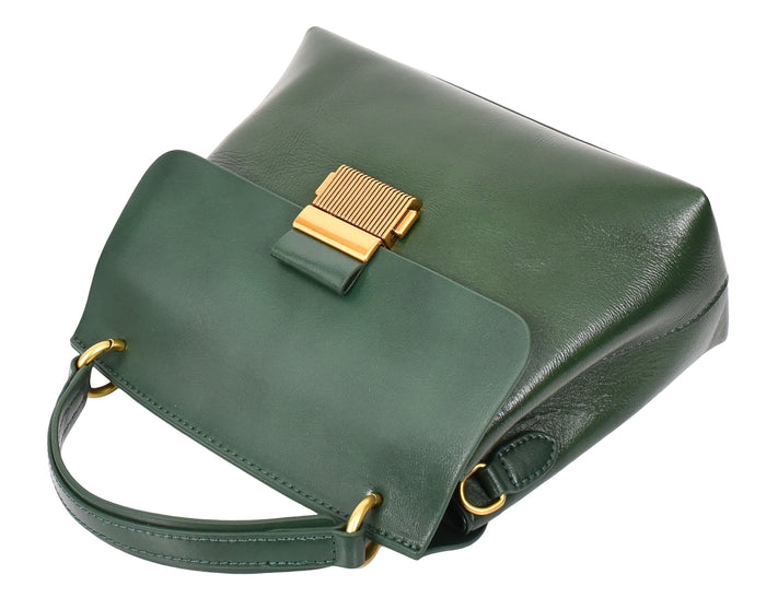 LUCENA Women's Small Real Leather Shoulder Handbag Green-6