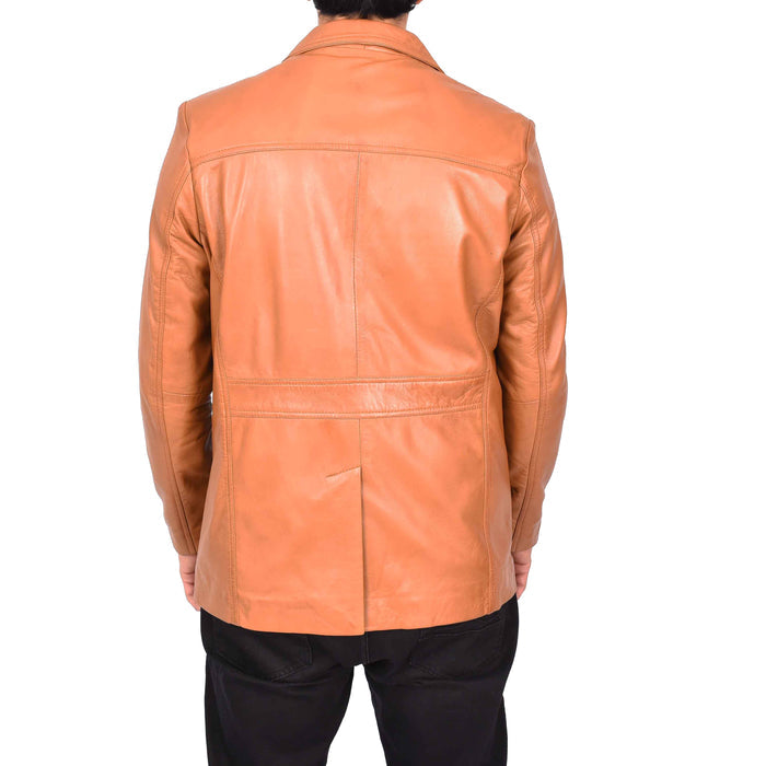 Men's Classic Safari Genuine Leather Jacket Tan Kaspar-3