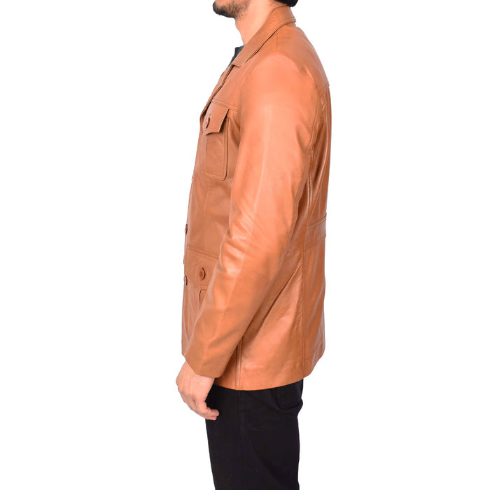 Men's Classic Safari Genuine Leather Jacket Tan Kaspar-2