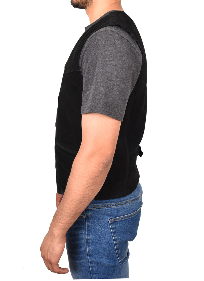 DR121 Men's Leather Suede Cowboy Waistcoat Black 2