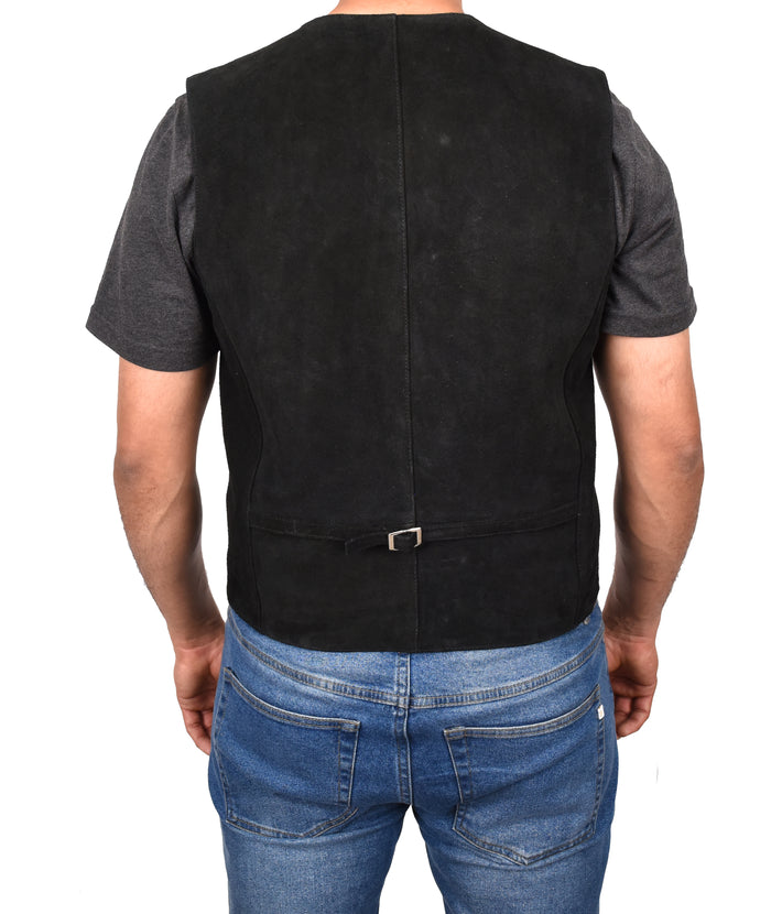 DR121 Men's Leather Suede Cowboy Waistcoat Black 3