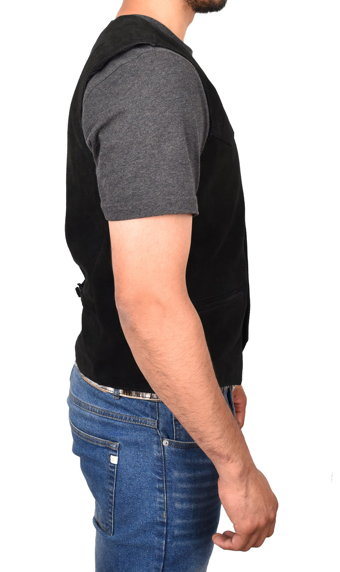 DR121 Men's Leather Suede Cowboy Waistcoat Black 4